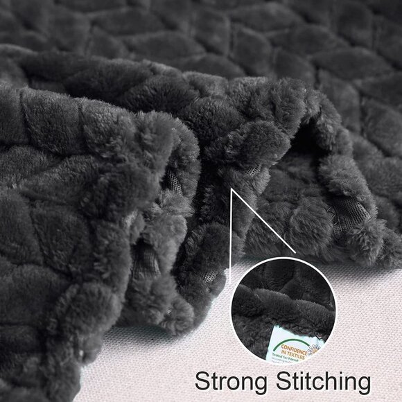 Dark Grey Knit Jacquard Weave Pattern Decorative Warm Flannel Couch Cozy Blanket - Picture 3 of 16